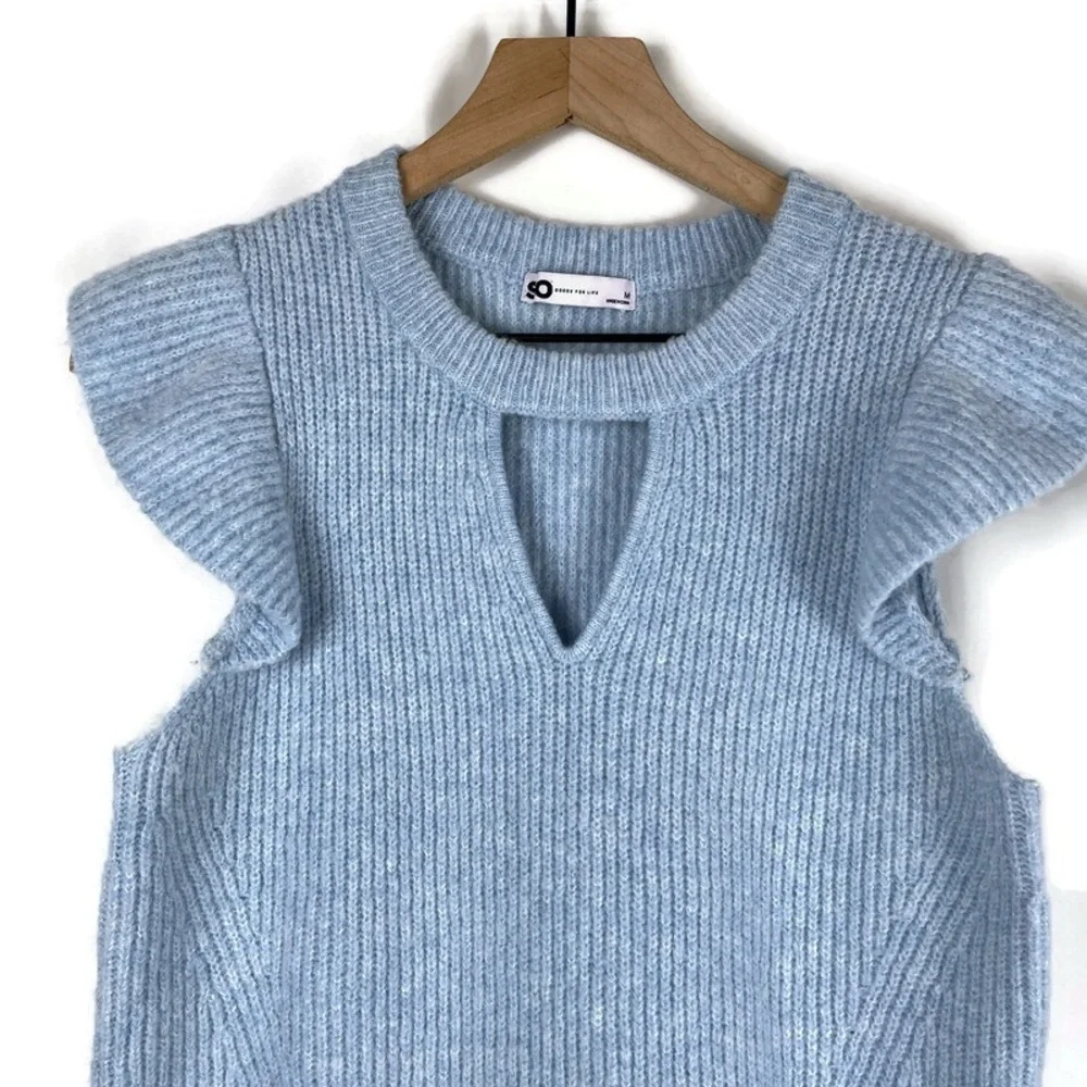 Y2K Girlcore Choker V-Neck Sweater Vest Pastel Blue Size Medium School Coquette